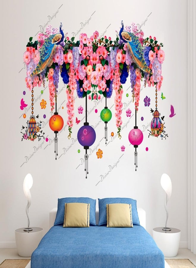 DivineDesigns ملصق حائط من الفينيل PVC من DivineDesigns بتصميم زهور وردية زاهية بألوان الطاووس (متعدد الألوان) - Image 2